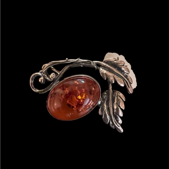 Genuine Baltic Amber brooch, and matching earrings. Very beautiful new - Picture 3 of 5